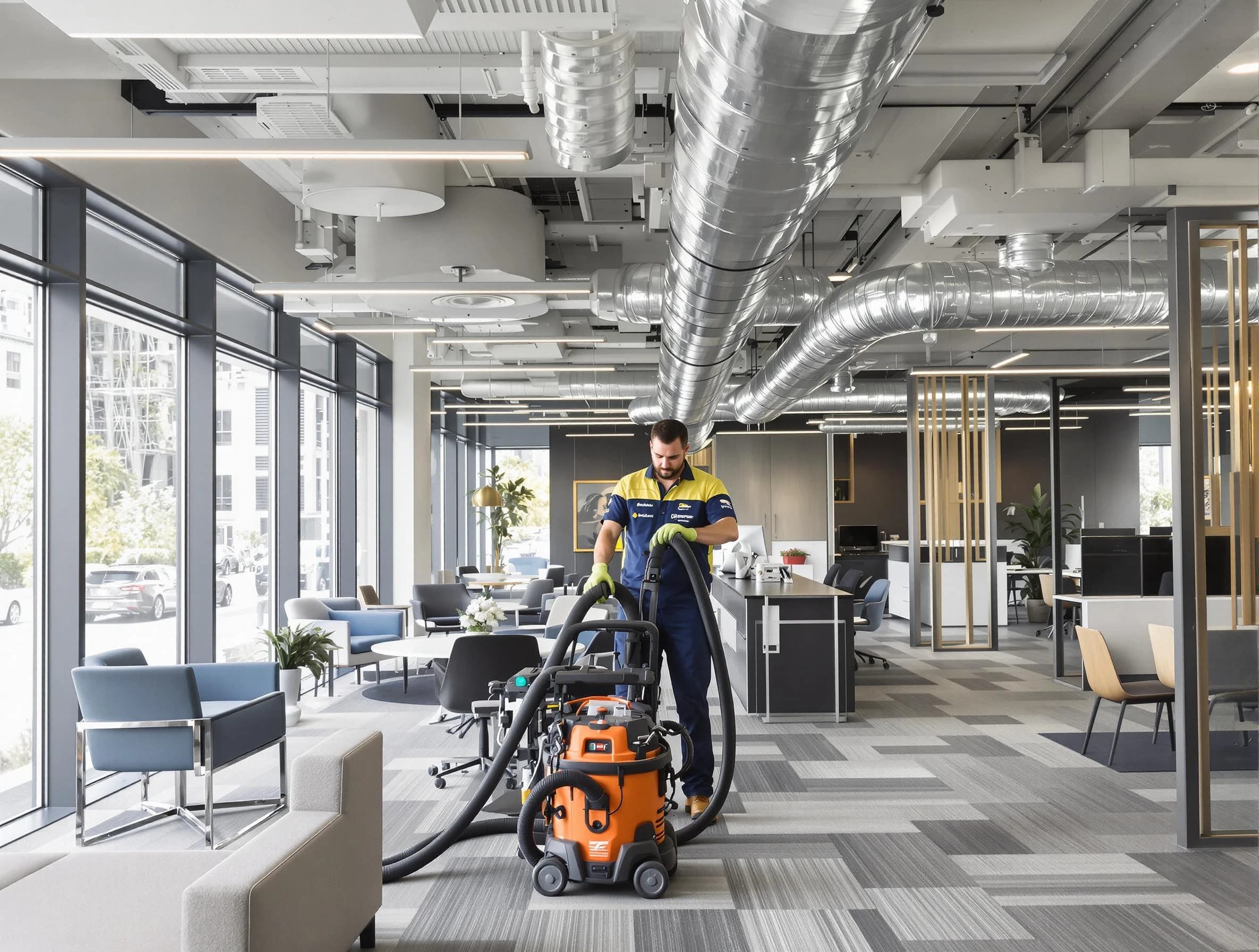 Salem Air Duct Cleaning team performing thorough commercial duct cleaning at a Salem business center