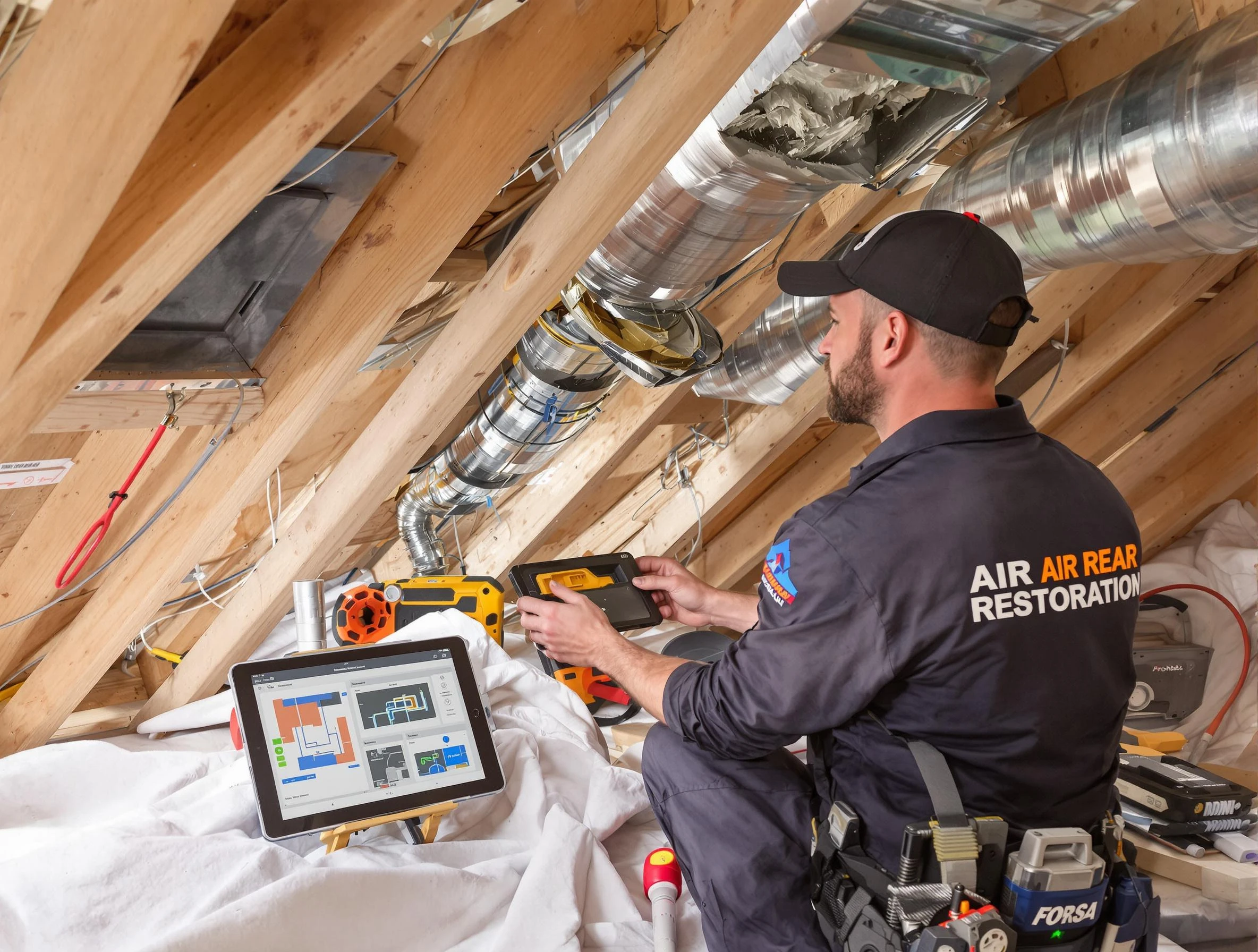 Salem Air Duct Cleaning technician performing precise duct repair work in Salem