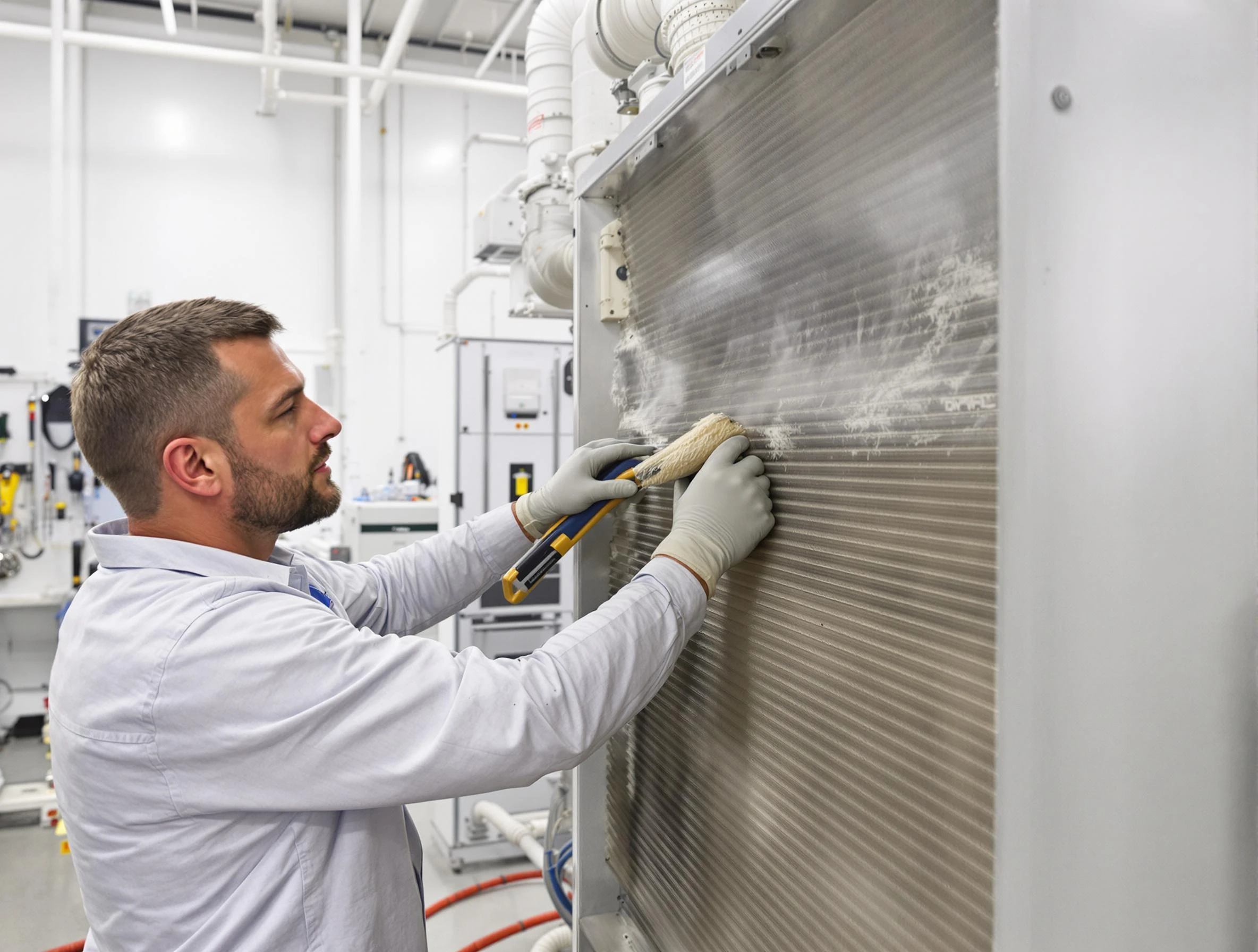 Salem Air Duct Cleaning technician performing precision commercial coil cleaning at a Salem business
