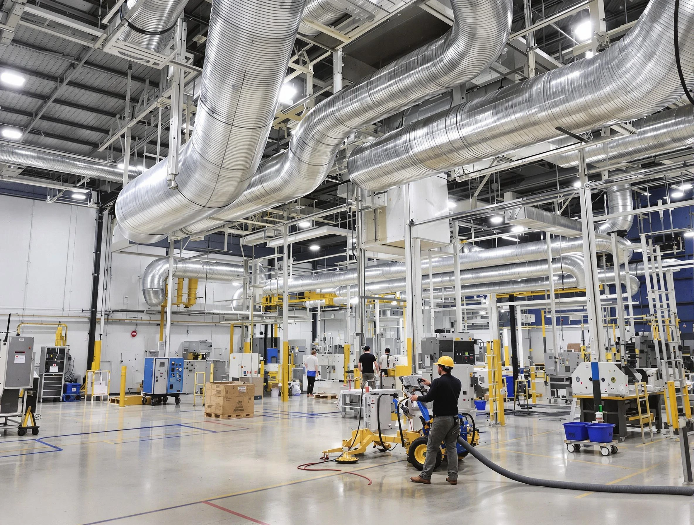 Salem Air Duct Cleaning team performing comprehensive industrial duct cleaning at a large facility in Salem
